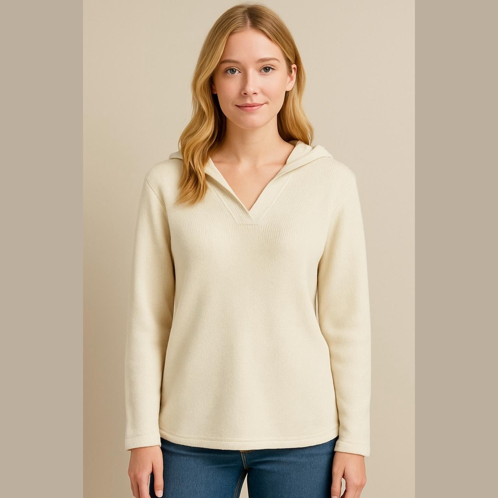 Jones Jeans Petite Ivory Henley Cotton Sweater Size S/P